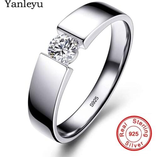 Yanleyu Engagement Rings for Men and Women Real Sterling Silver 925 Ring Cubic Zirconia Solitaire Ring Wedding Jewelry PR415