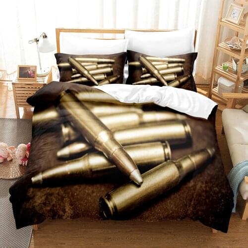 2/3 Pieces Pistol Bullet Bedding Set 3D Print Military Weapon Duvet Cover Set Bed Linen Quilt Pillowcase For Kids Boy Adult