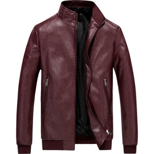Men Winter Leather Jacket Biker Motorcycle Zipper Long Sleeve Coat Top Blouses Stand Collar Slim Jackets Male Bomber Jackets
