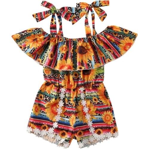 Summer Toddler Baby Kids Girls Floral Romper Jumpsuit Outfits Clothes Kids Bandage Strap Sunflower Lace Rompers