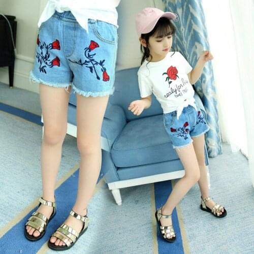 2018 Summer Style Kids Girls Jeans Shorts Little Big Girls Denim Shorts Flower Jeans Shorts for Girl Children Shorts Jeans Pants