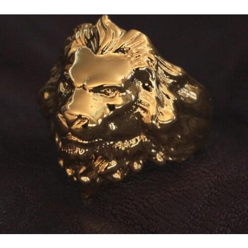 LINSION Gold Plated Brass Lion Ring High Details Mens Biker Rock Punk Jewelry GP109 US Size 7~15