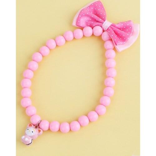 Cute Acrylic Beaded Pink Cartoon Pet Small Dog Collar Pendant Bows Puppy Cat Necklace Jewelry Perimeter 30cm Free Shipping