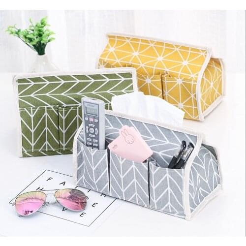Multi-function Cotton Linen Paper Towel Box Desktop Sundries Storage Box Tissue Box Holder Paper Pouch Bag