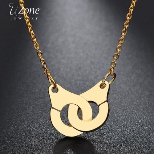 UZone Fashion Stainless Steel Handcuff Pendant Necklace For Women Men Steampunk Lovers Collares FREEDOM Valentines Day Gift
