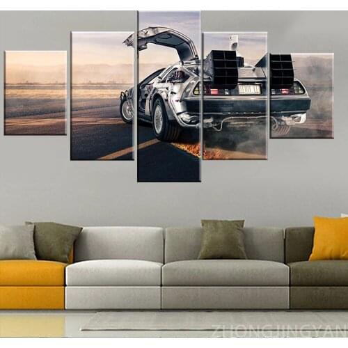 Wall Art Modular Running Flying Car Cool Canvas 5 Pieces Home Sky Decor Pictures HD Printed Paintings Living Room Artwork Framed