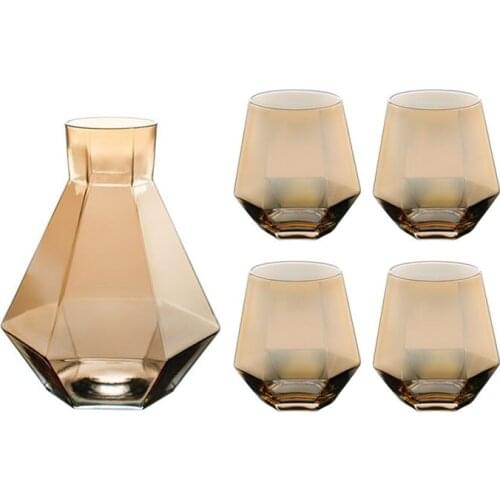 5Pcs Glass Cup Set Geometric Cold Water Pot Milk Juice Whiskey Home Party Drinkware