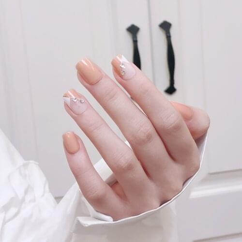 24pcs Diamond Inlaid Nails Patch Glue Type Short Paragraph Removable Fashion Manicure False Nails Patch TY