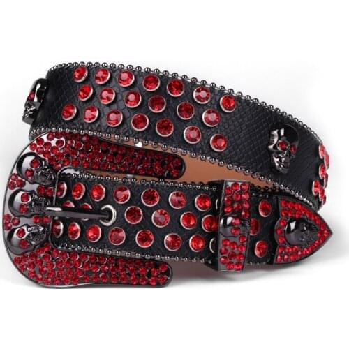 Newest Demon Skull Rhinestone Belt Luxury Designer Diamond Wide Buckle Belt Top Quality Leather Ware Studded Belts For Jeans