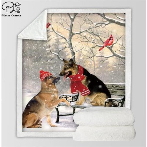 German Shepherd Merry Christmas 3d printed fleece blanket Beds Hiking Picnic Thick Fashionable Bedspread Sherpa Throw Blanket