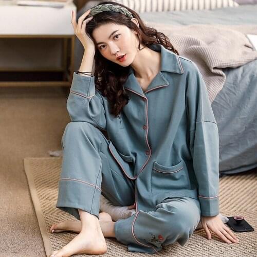 Autumn Winter Women Sleepwear Long Sleeve Soft Female Cotton Plus Size Pajamas Sets Casual Night Suits Fashion Home Clothes