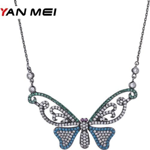 YANMEI Hollow Butterfly Rhinestone Pendant Necklace For Women Big CZ Fashion Jewelry YMD1302