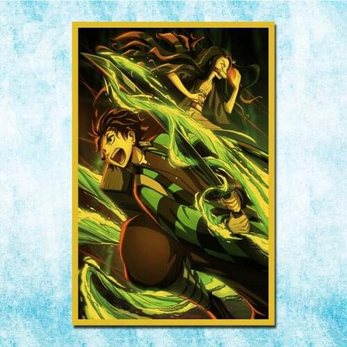 Demon Slayer Anime Tanjirou Zenitsu Nezuko Poster Art Silk Canvas Retro Print For Home Room Decor Decoration-017