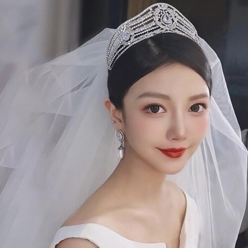 Wedding Hair Tiara Crystal Bridal Headpiece Silver Color Diadem Veil Hairband Wedding Hair Accessories Head Jewelry