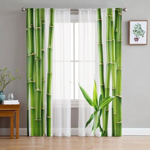 Green Bamboo Zen Plant Modern Curtains For Living Room Transparent Tulle Curtains Window Sheer For The Bedroom Accessories Decor