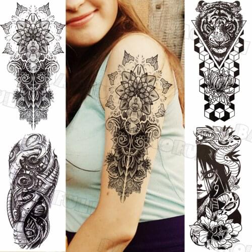 Realistic Indian Ganesha Temporary Tattoos For Women Adult Henna Mandala Flower Fake Tattoo Custom Armband Washable Tatoos