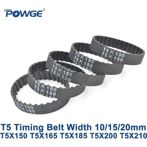 POWGE T5 Synchronous timing belt C=150/165/185/200/210 Width 10/15/20mm Teeth 30 33 37 40 42 Rubber T5X150 T5X200 T5X185 T5X210