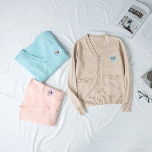 Dog Embroidered Pattern JK Uniform Knitted Cardigan Coat 3 Colors JK Sweater Coat japanese school uniform school girl uniform