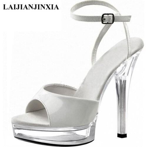 New Concise Black Patent Leather Baking Paint 5 Inches Pole Dance Shoes Sexy Fetish Fine High Stripper Heeled Platform Sandals