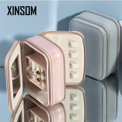 XINSOM Women Jewelry Box With Mirror Unique Design Double Layers Jewelry Storage Box Portable Mini Travel Case Casket Girls Gift