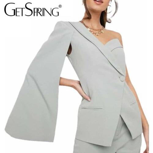 YuerWang Women Coat Blazer Spring summer shoulder off Irregular Blazer Jacket Women Slim Suit Jacket 2021 new Fashion Plus size