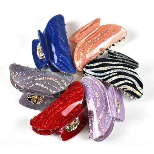 6.5cm Sequin Wavy Stripes Medium Hair Claws for Women Hair Barrettes Hairpins Crab Acrylic Clip Hair Accessories