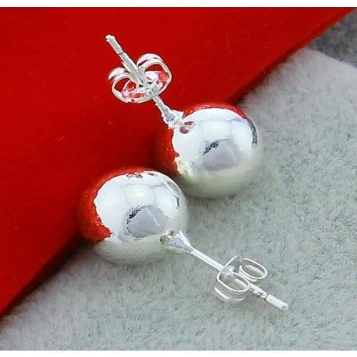 925 Sterling Silver Smooth 8MM Beads Ball Earrings for Women Girls High Quality Wedding Jewelry Gifts