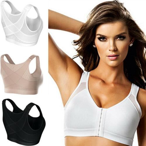 Women Sports Bras Zip Front Wireless Push Up Slim Black Fitness Tops Underwear Casual Posture Corrector Bra Plus Size