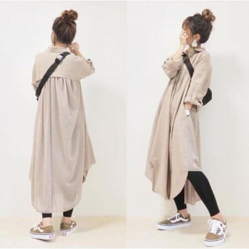 2021 Spring New Japanese Plus Size Loose Simple Solid Color High Waist Slim Casual Women Windbreaker Jacket Dress Free Shipping