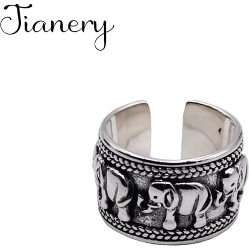 JIANERY Vintage Retro Silver Color Elephant Rings For Women Open Finger Rings Bridal Wedding Jewelry Anillos Mujer