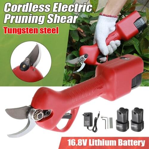 16.8V Cordless Electric Pruning Shears Tungsten Steel Garden Cutter Pruning Tools Branches Cutter Rechargeable Lithium Battery