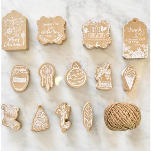 20Pcs/lot Kraft Brown Gift Tags Thank You / Merry Christmas Paper Tags For Wedding Decoration Christmas Label Party Decorations