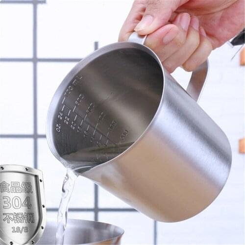 304 Thick 304 Stainless Steel Measuring Cup with Scale Milk Tea Mug Kitchen Baking Measurement Tools Measuring Cup 0.5-2L