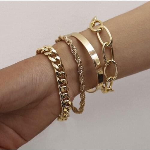 4Pcs/Set Punk Metal Twisted Rope Chain Bracelet Hip Hop Bracelets Bangles Gift Fashion High Quality Exquisite Jewelry 2020 New
