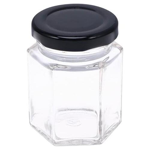 45ML Hexagon Transparent Glass Bottle Honey Storage Bottle Empty Jar Nut Sugar Canister Tank For Home Kitchen Storage