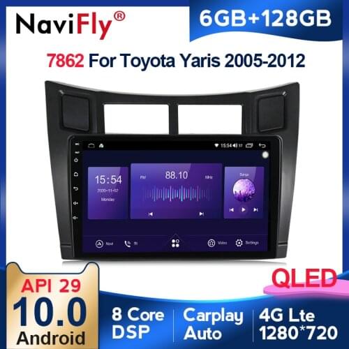 6G+128G Android 10 Voice Control QLED Screen Multimedia for Toyota Yaris Radio Fascia Car Radio 2005 - 2012 GPS Navigator 2 Din