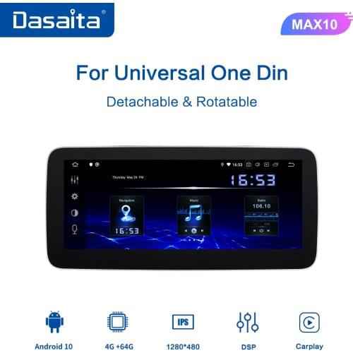 Dasaita 10.25" IPS Screen 1 Din Car Radio Head Unit Carplay Android 10.0 GPS Navigation 4GB 64GB for Universal Autoradio Stereo