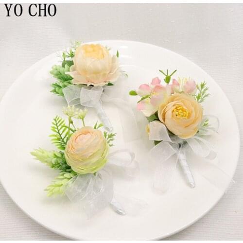 YO CHO Boutonniere Pin Corsage Flower Boutonniere for Groomsmen Wedding Bracelet Bridesmaid Wedding Women Brooch Planner Corsage