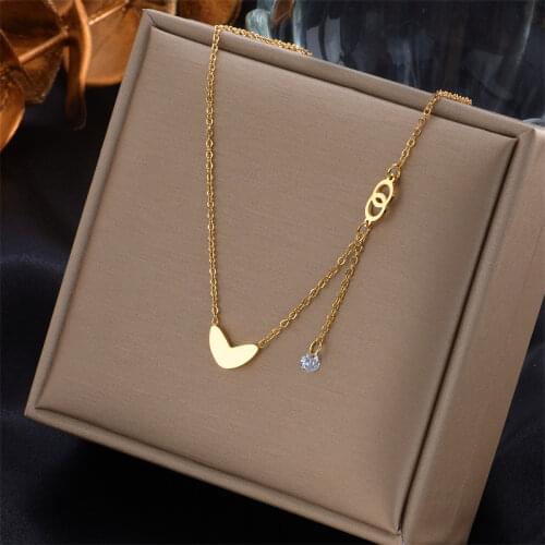 XIYANIKE 316L Stainless Steel Gold Color Heart Necklaces Zircon Chain Choker 2021 New Pendants For Women Fashion Party Jewelry