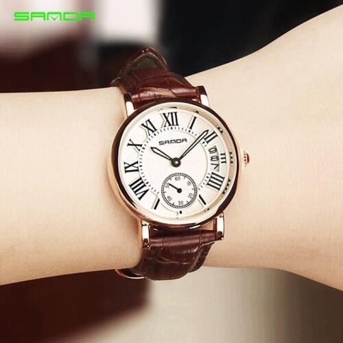 2019 SANDA Rose Gold Watch Women Clock Dress Watch Brand Female Leather Calendar Watch Quartz Ladies Wristwatch Relogio Feminino