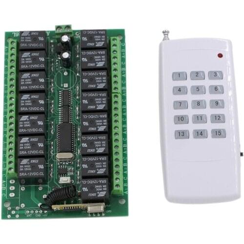 DC24V Wide Voltage 15CH Radio Controller RF Wireless Remote Control Switch System 15Keys with Transmitter + 1*Receiver 315/433