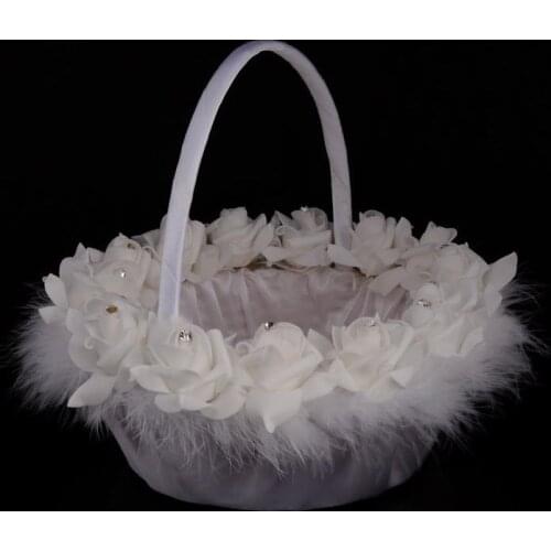 Diamond Flower Basket Wedding Ceremony Party Love Case Satin Bowknot Flower Girl Basket For Wedding Supplies