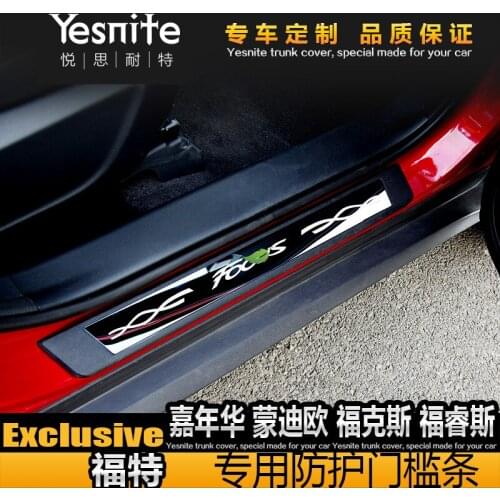 For focus Carnival mondeo ESCORT 2019 4pcs/set High stainless steel+Soft plastic Door Sill Cover Welcome Pedal Trim Car-styling