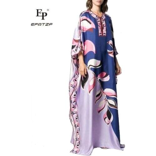 EFATZP New Womens Dresses Fertilize and Increase Style purple Knitted Elastic KAFTAN Fashion Long Dresses