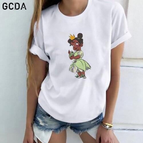 Tiana and Frog Print Women T-Shirt Summer Short Sleeve Casual Tshirt Casual Harajuku Lady Girl Top Tee Clothes Dropship