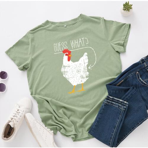 Graphic T Shirts for Women Cotton Short Sleeve Tee Female Shirt Tops Summer Casual Print Shirts Clothes Gifts Guess What Chicken