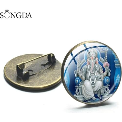 Ganesha Buddha Elephant Hindu Brooches Elephant Lord Lotus Meditation Spiritual Pin Button Badge for Religious Believer Jewelry