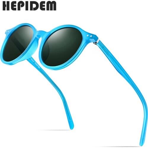 HEPIDEM Acetate Polarized Sunglasses Men Vintage Retro Round Sun Glasses for Women Brand Design Clear Transparent Sunglass 9116