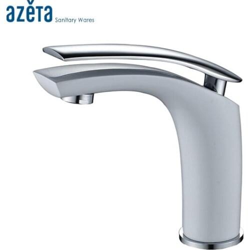 Hot Sell Bathroom Fashion Basin Tap White/Chrome Single Hole Deck Mounted Brass Material Ceramic Cartridge Basin Faucet AT8206W