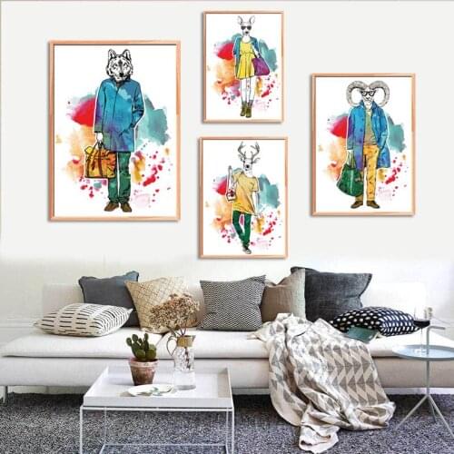 Mr Dog Canvas Painting Artistic Decoration Animal Dog Head Deer Head Fashion Boys Background Frescoes In Bedroom Living Room